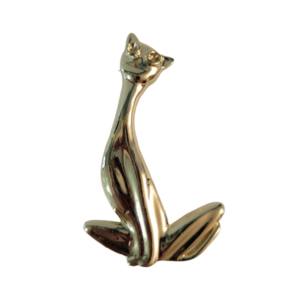 Vintage Long Neck Cat Brooch Pin Goldtone